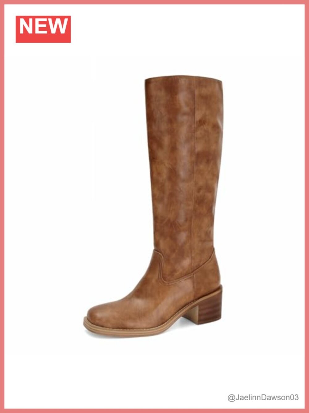Women's Knee High Boots Square Toe Chunky Block Heel Faux Leather Pull On